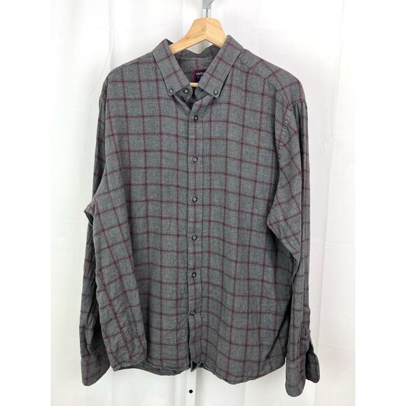 UNTUCKIT Size XL Windowpane Check Button Down Long Sleeve Shirt Cotton Gray Red - Picture 1 of 7
